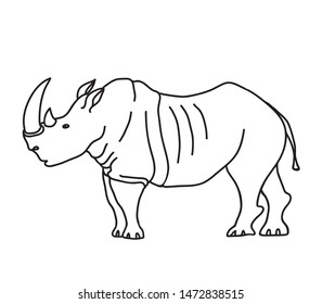 Rhino vector illustration. African animal tattoo design. Black and white outline drawing of rhinoceros.