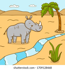 Rhino. Vector illustration of cute animal.