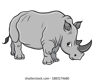 rhino vector illustration, isolated on white background, animals top view