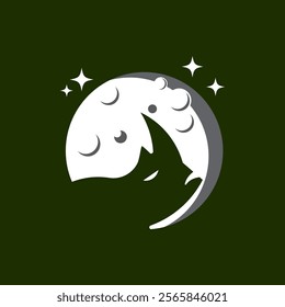 Rhino vector illustration with moon and stars element design vector. isolated on black background