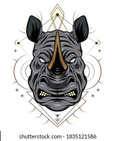 rhino vector illustration template. rhinoceros design for clothing, apparel, merchandise.