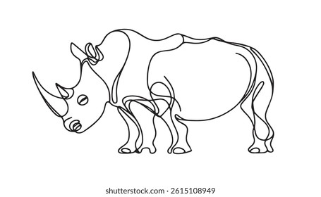 rhino vector illustration. World Animal Day October. African Forest Wild Safari Animals. Line art of rhinos . Rhinosaurus vector graphic. Black and white animal habitat image. Save animal rights. Grey