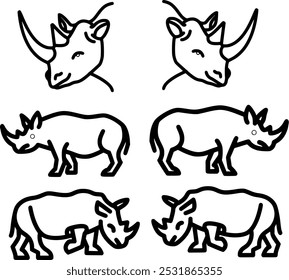 Rhino Vector Set: Powerful Rhinoceros Graphics, Endangered Species Art, Wildlife Illustration, Safari Animal Silhouettes, Strong Mammal Design