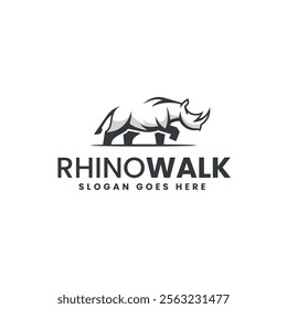 Rhino Walk Line Art Logo