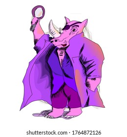 a Rhino who works as a detective - an illustrated character