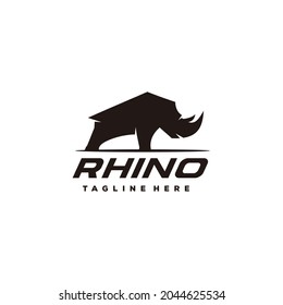 Rhino wild animal silhouette simple logo design icon vector illustration