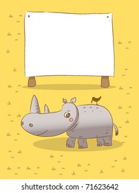 rhino- wild animals savanna vector drawings set