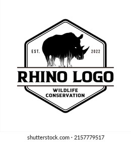 Rhino wildlife conservation logo, company logo design idea, vector illustration