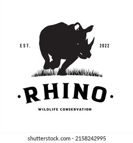 Rhino wildlife conservation logo, company logo design idea, vector illustration