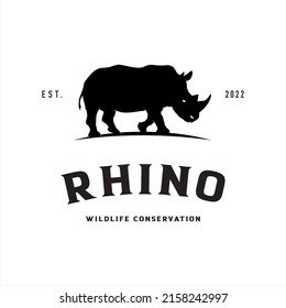 Rhino wildlife conservation logo, company logo design idea, vector illustration