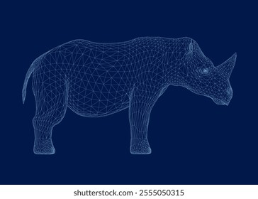 Rhino wireframe Vector, rhino vector graphic icon. 3D. Side view