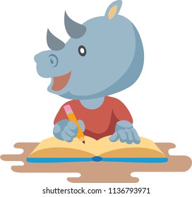 rhino writing in a book