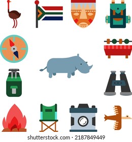 rhino, zoo, animal icon in a collection with other items