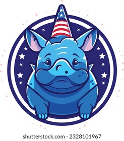Rhinoceros 4th of July Cute in the style of colorful animal