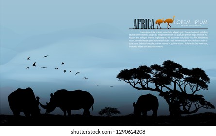 Rhinoceros , African Wildlife Background. Nature Background. African savanna landscape. safari card. vector.