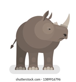 Rhinoceros animal. Big wild african creature. Mammal with a grey skin. Massive hunter. Isolated vector illustration in cartoon style
