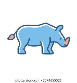 rhinoceros animal cartoon icon vector illustration. Rhino graphic design in blue colors.