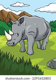 Rhinoceros Animal Colored Cartoon Illustration