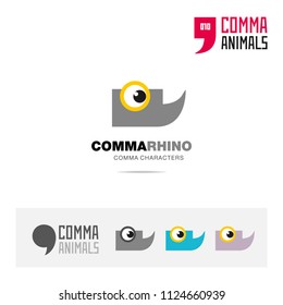 Rhinoceros animal concept icon set and modern brand identity logo template and app symbol based on comma sign