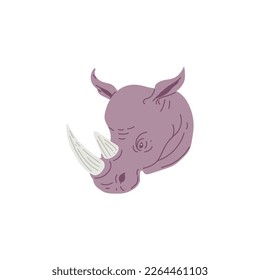 Rhinoceros animal head icon, flat vector illustration isolated on white background. Hand drawn African animal. Rhino drawing. Concepts of savannah, wildlife and zoo.