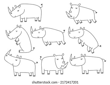 rhinoceros animal vector line set.