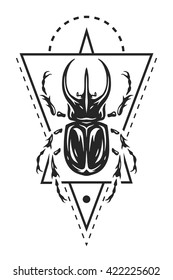 Rhinoceros beetle and geometric elements.