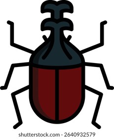 rhinoceros beetle icon illustration design with filled outline, this is not made from any AI generation