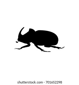 Rhinoceros beetle insect black silhouette animal. Vector Illustrator.