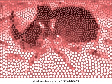 Rhinoceros beetle in white, pink, dark red, brown and black dots vector illustration on a pink background