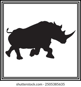 Rhinoceros black silhouette vector , wildlife animal illustration.