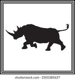 Rhinoceros black silhouette vector , wildlife animal illustration.