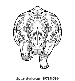 Rhinoceros Black white hand drawn vector. Drawing zentangle rhino for coloring page, shirt design effect, logo, tattoo and decoration.