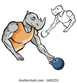 Rhinoceros Bowling Mascot. Great for t-shirt designs, school mascot logo and any other design work. Ready for vinyl cutting.