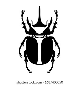 Rhinoceros bug silhouette vector object. Black bug isolated on a white. Stamp design element.