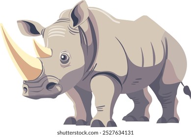 Rhinoceros Cartoon and Cute Wild Animals. Flat Vector Illustrations in Fun Children's Style