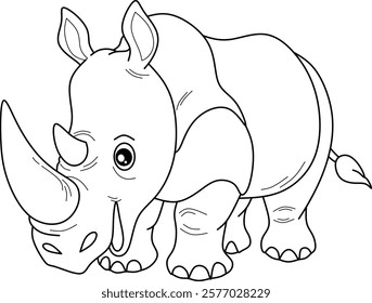 Rhinoceros cartoon line art for coloring book pages