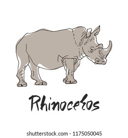 Rhinoceros in a cartoon style, is insulated on white background. African animal wildlife vector illustration icon.