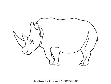 Rhinoceros coloring book. Doodle childish educational games. Rhino isolated on white background. Outline stock art. Hand drawn sketch for adult antistress coloring page, t shirt emblem, print, tattoo.