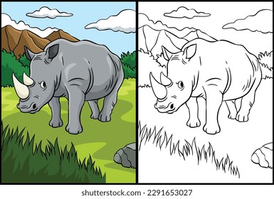 Rhinoceros Coloring Page Colored Illustration