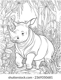 Rhinoceros Coloring Page Illustrations and Vectors