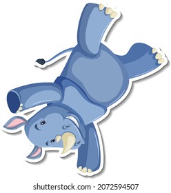 Rhinoceros dancing cartoon character sticker illustration