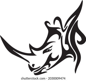 
Rhinoceros decal head. Tribal rhino tattoo design vector illustration.