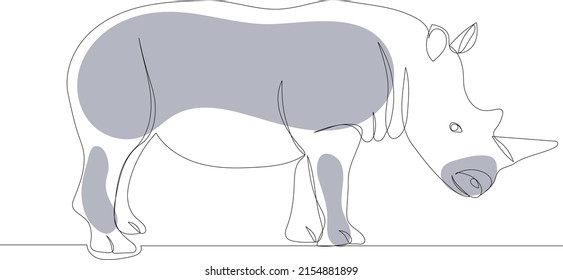 rhinoceros drawing in one continuous line, isolated, vector