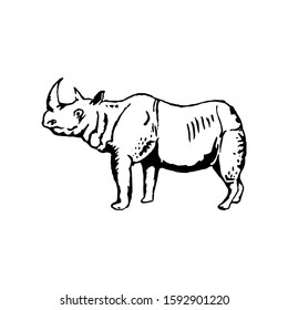 Rhinoceros drawing sketch. Hand drawn design vector illustration.