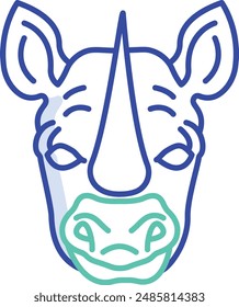 Rhinoceros face outline color vector illustration