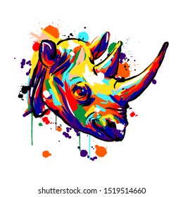 rhinoceros face, Savannah animals, rhinoceros colored, vector illustration