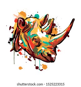 rhinoceros face, Savannah animals, rhinoceros colored, vector illustration