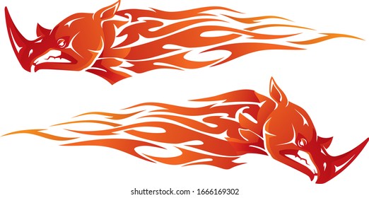 Rhinoceros Fire Fury Abstract Set