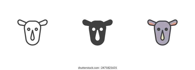 Rhinoceros head different style icon set. Line, glyph and filled outline colorful version, outline and filled vector sign. Rhino face symbol, logo illustration. Vector graphics