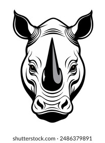 Rhinoceros head logo or symbol black, white and grey. Can be used as emblem or mascot for sports or other products.